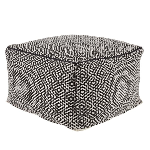 Jaipur Living Loranca Indoor & Outdoor Trellis Black & White Cuboid Pouf POF100494